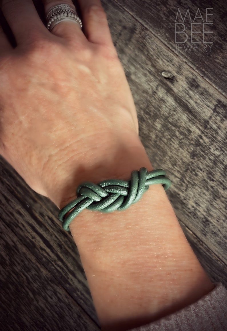 Knotted Leather Bracelet: Sterling Silver Clasp, Unisex Jewelry