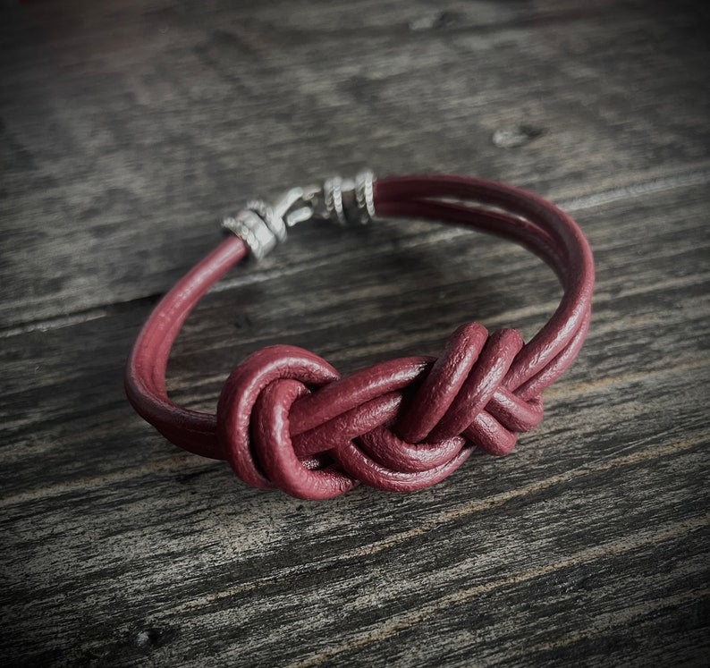 Knotted Leather Bracelet: Sterling Silver Clasp, Unisex Jewelry