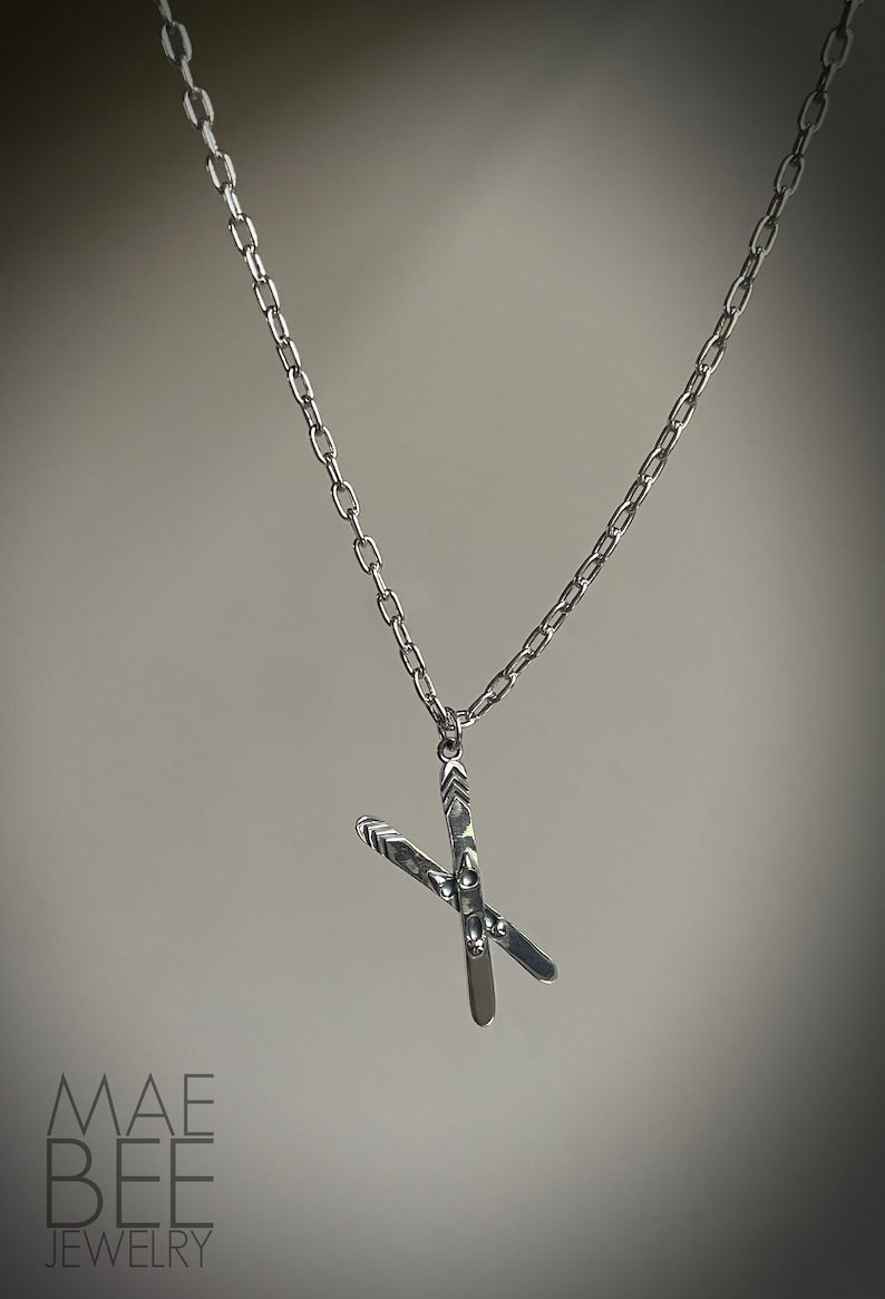 Sterling Silver Ski/Snowboard Necklace: Winter Sports Jewelry