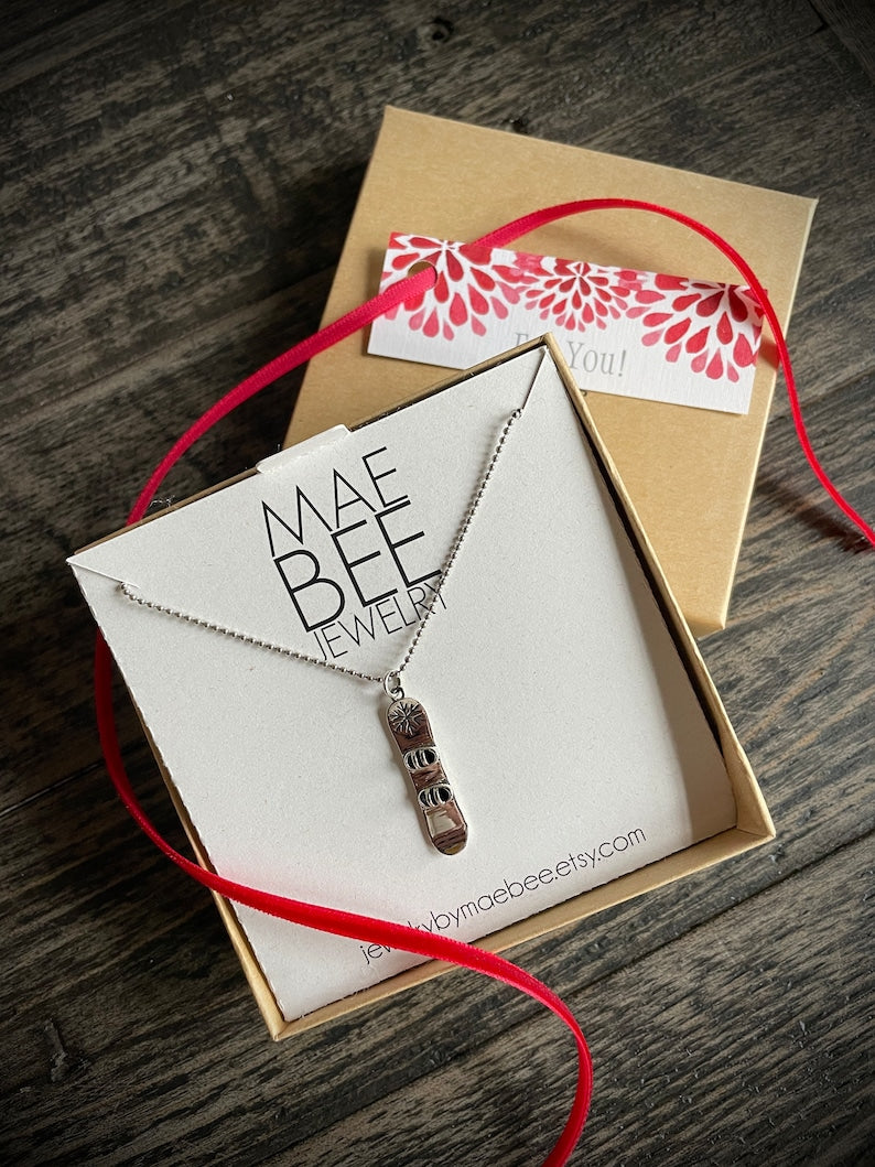Sterling Silver Ski/Snowboard Necklace: Winter Sports Jewelry