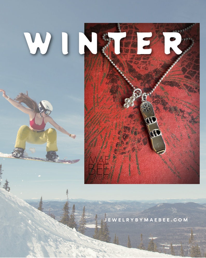 Sterling Silver Snowboard Necklace: Winter Sports Jewelry