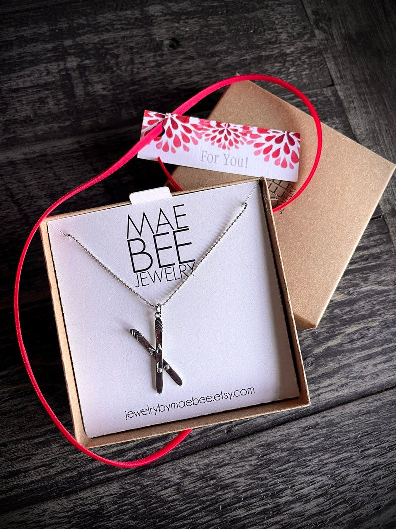 Sterling Silver Ski Necklace: Winter Sport Jewelry Gift