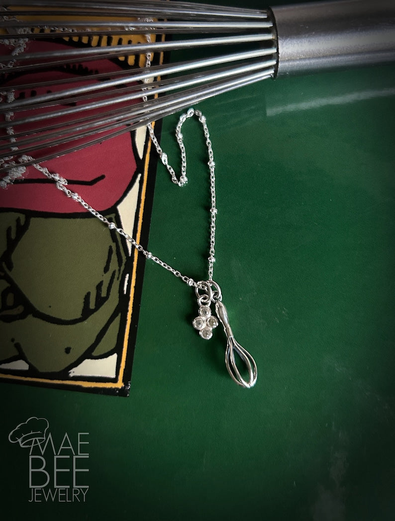 Sterling Silver Whisk Necklace: Culinary Gift for Chefs