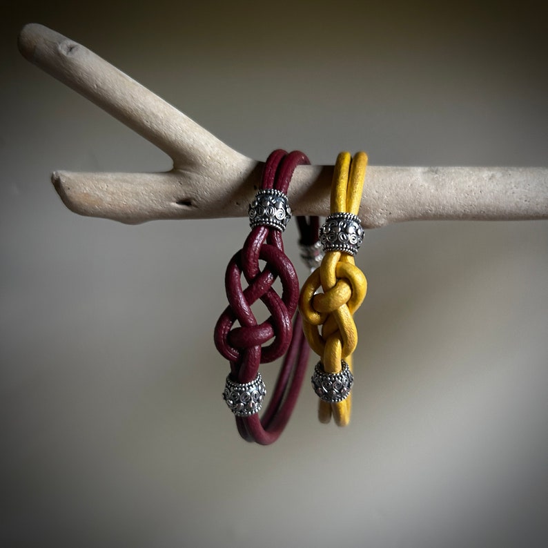 Josephine Knot Leather Bracelet: Sterling Silver Beads, Unisex Jewelry