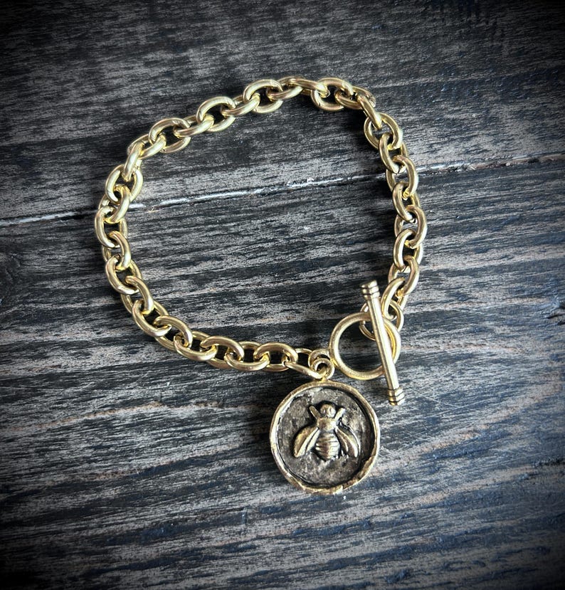 Gold Owl Charm Bracelet: Chunky Chain, USA Plated Jewelry