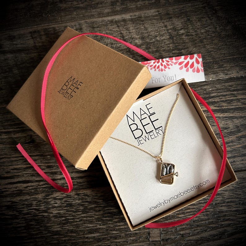 Sterling Silver Sardine Can Necklace: Bronze Fish, Chef Jewelry, Foodie Jewelry