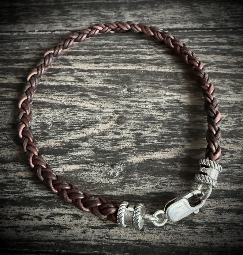 Braided Leather Bracelet: Sterling Silver Clasp and ends, Stacking Jewelry