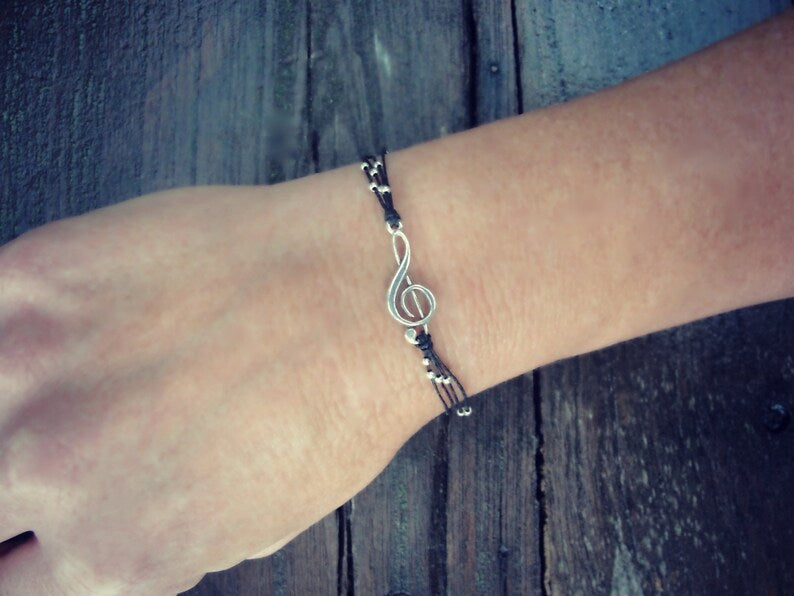 Sterling Silver Treble Clef Bracelet: Music Lover Jewelry