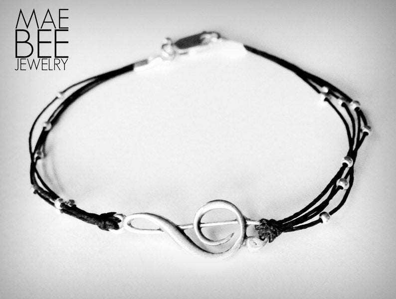 Sterling Silver Treble Clef Bracelet: Music Lover Jewelry
